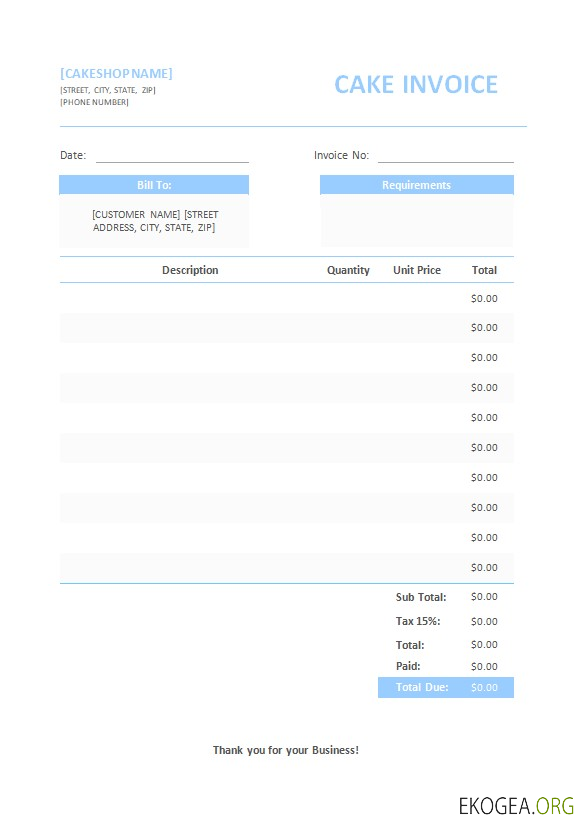 Modèle de facture de gâteau gratuit